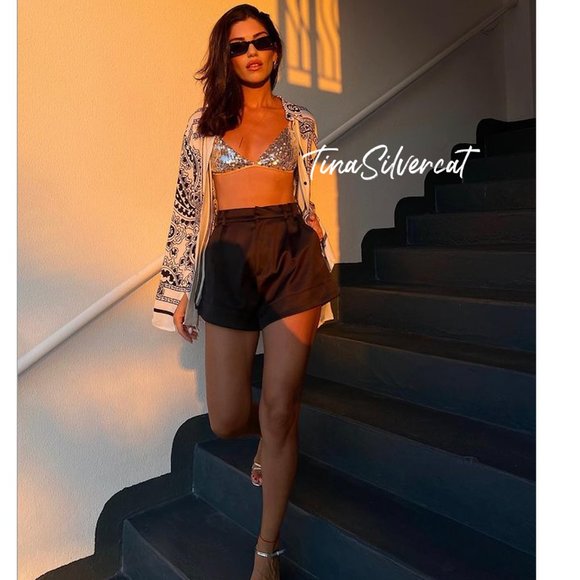 BLOGGER'S FAVE! Zara Sequin Appliqué Bikini Top Silver NWT - Picture 12 of 17